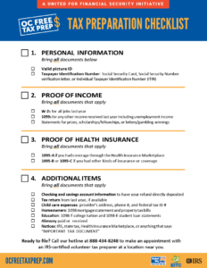 OC Free Tax Prep Document Checklist